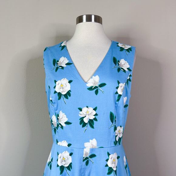 Draper James | Magnolia Love Blue Floral Fit Flare Lace Hem Preppy Dress 8 EUC - Picture 3 of 10
